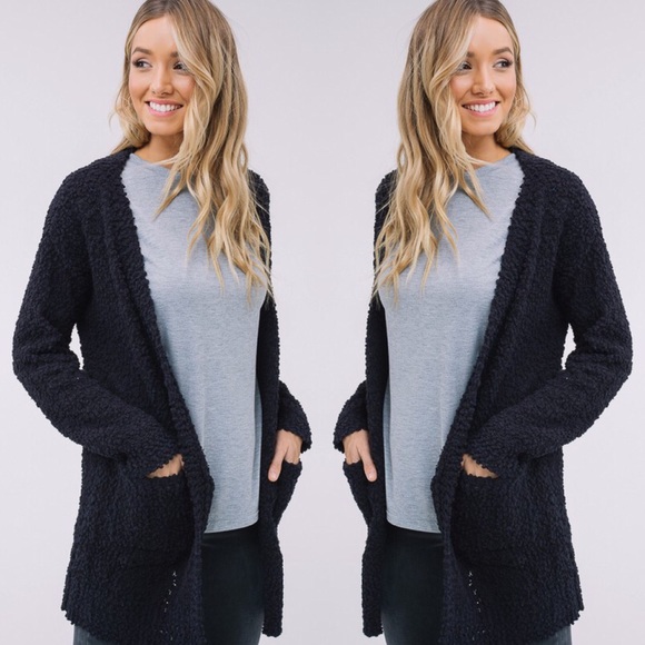 BLACK POPCORN TEXTURE CARDIGAN - Picture 2 of 3